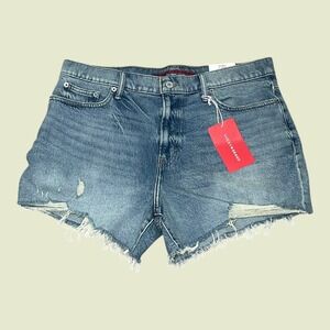 NEW Lucky Brand 90s Midi 5" Shorts Medium Wash Distressed Stretch Denim 14/32